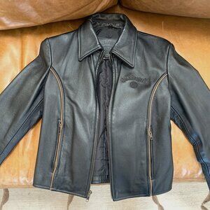 Jack Daniel's Black Leather Jacket Women's Size Small Runs Small